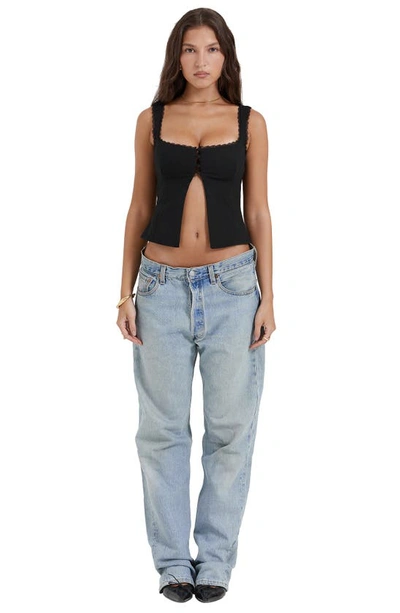 House Of Cb Noura Lace Trim Open Front Tank In Black