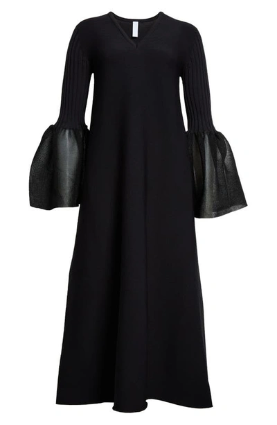 Shop Cfcl Pottery Lucent Bell Cuff Long Sleeve Midi Dress In Black
