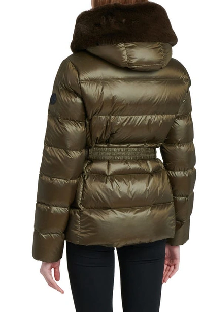 The Recycled Planet Company Lux Faux Fur Lined Water Resistant Down Recycled Nylon Puffer Jacket In Olive
