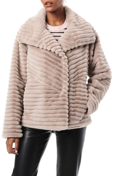 Shop Bernardo Grooved Faux Fur Jacket In Plush Taupe