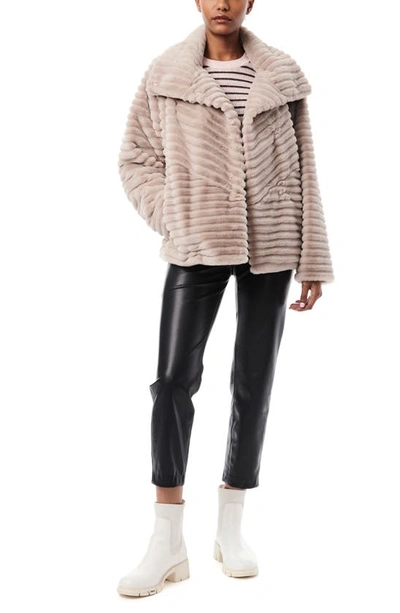 Shop Bernardo Grooved Faux Fur Jacket In Plush Taupe