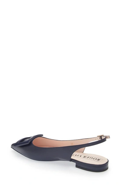 Shop Roger Vivier Gommettime Pointed Toe Slingback Flat In Navy Blue
