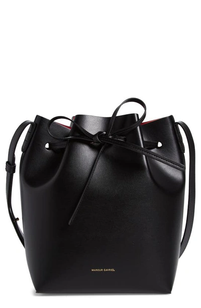 Shop Mansur Gavriel Mini Bucket Apple Faux Leather Bag In Black/ Flamma