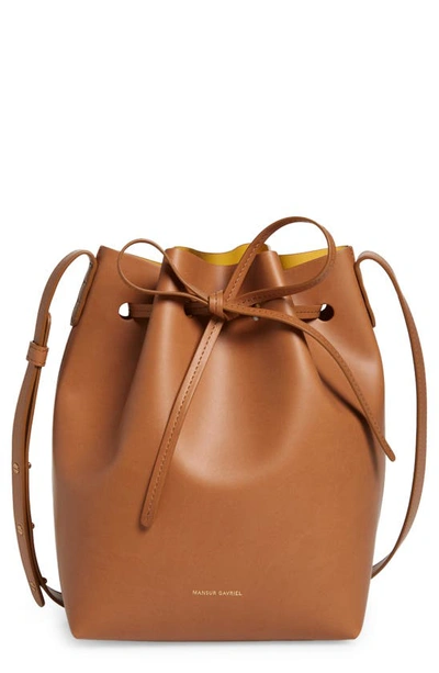 Shop Mansur Gavriel Mini Bucket Apple Faux Leather Bag In Cammello/ Sun