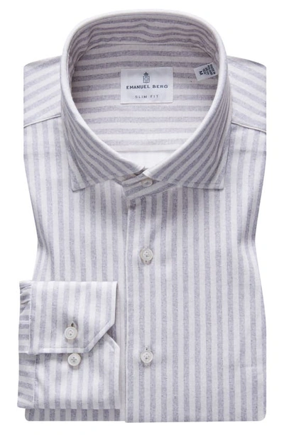 Shop Emanuel Berg 4flex Slim Fit Stripe Knit Button-up Shirt In Light Grey