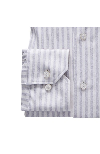 Shop Emanuel Berg 4flex Slim Fit Stripe Knit Button-up Shirt In Light Grey