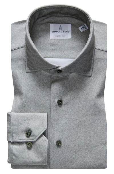Shop Emanuel Berg 4flex Slim Fit Heathered Knit Button-up Shirt In Medium Grey/green