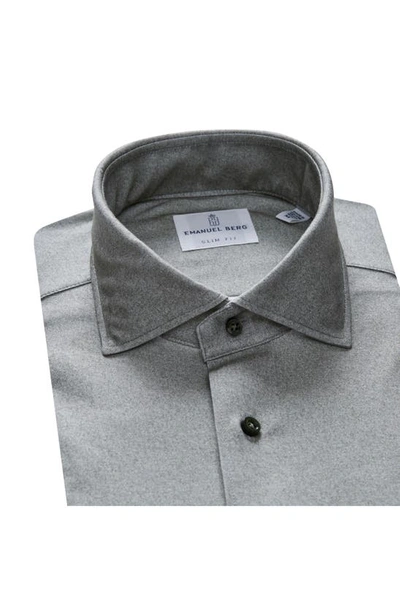 Shop Emanuel Berg 4flex Slim Fit Heathered Knit Button-up Shirt In Medium Grey/green