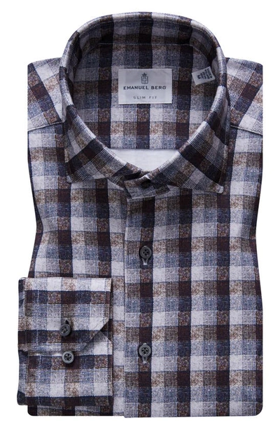 Shop Emanuel Berg 4flex Slim Fit Check Knit Button-up Shirt In Medium Grey