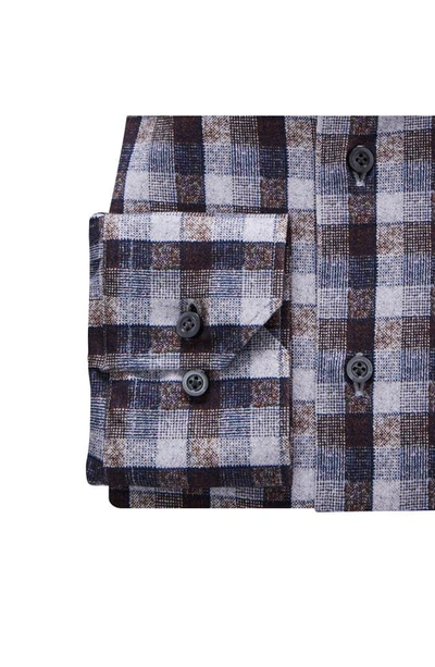 Shop Emanuel Berg 4flex Slim Fit Check Knit Button-up Shirt In Medium Grey
