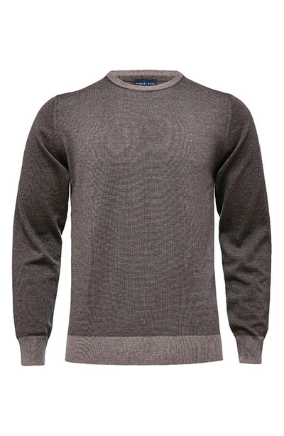 Shop Emanuel Berg Lightweight Herringbone Wool Crewneck Sweater In Medium Brown