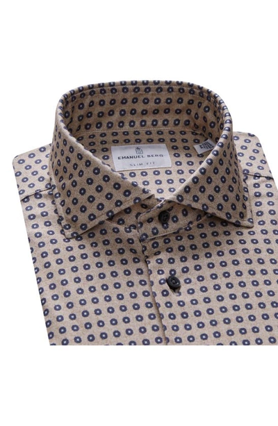 Shop Emanuel Berg 4flex Slim Fit Medallion Print Knit Button-up Shirt In Medium Beige