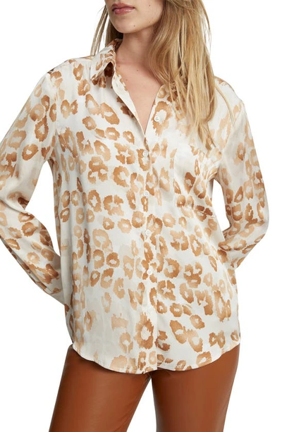 Bardot Classic Leopard Satin Button-up Shirt In Leopard