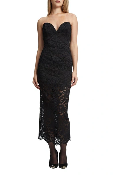 Shop Bardot Artemis Strapless Lace Midi Dress In Black