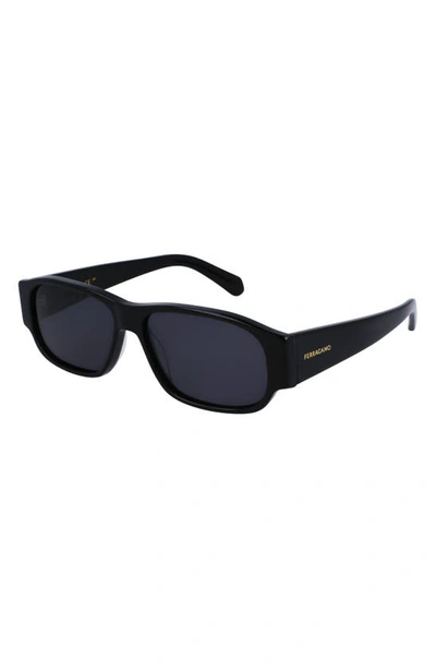 Shop Ferragamo 57mm Rectangular Sunglasses In Black