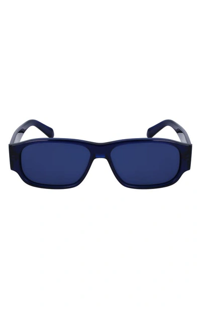 Shop Ferragamo 57mm Rectangular Sunglasses In Transparent Blue