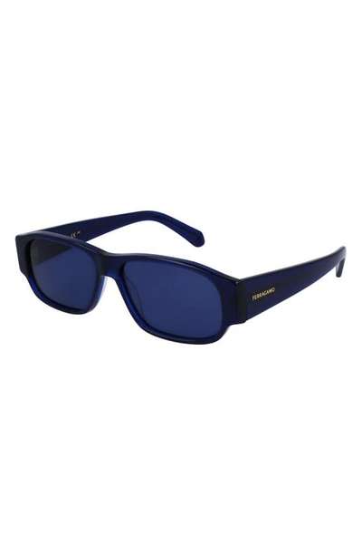 Shop Ferragamo 57mm Rectangular Sunglasses In Transparent Blue