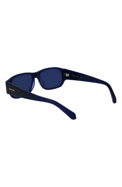 Shop Ferragamo 57mm Rectangular Sunglasses In Transparent Blue