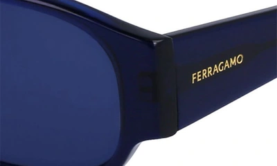 Shop Ferragamo 57mm Rectangular Sunglasses In Transparent Blue