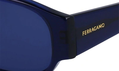 Ferragamo 57mm Rectangular Sunglasses In Transparent Blue