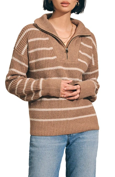 Shop Faherty Mariner Stripe Quarter Zip Sweater In Camel Stripe