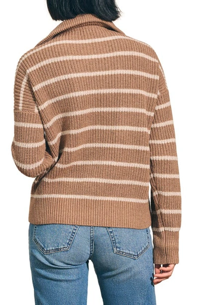 Shop Faherty Mariner Stripe Quarter Zip Sweater In Camel Stripe