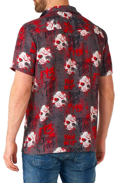Shop Opposuits Friday The 13th Short Sleeve Button-up Shirt In Black