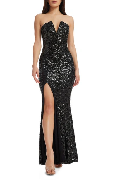 Shop Dress The Population Fernanda Sequin Strapless Gown In Jet Black