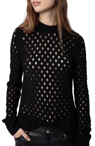 Shop Zadig & Voltaire Lili Open Stitch Cashmere & Wool Sweater In Noir