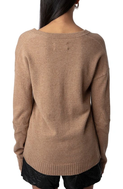 Shop Zadig & Voltaire Vivi Star Patch Cashmere V-neck Sweater In Camel