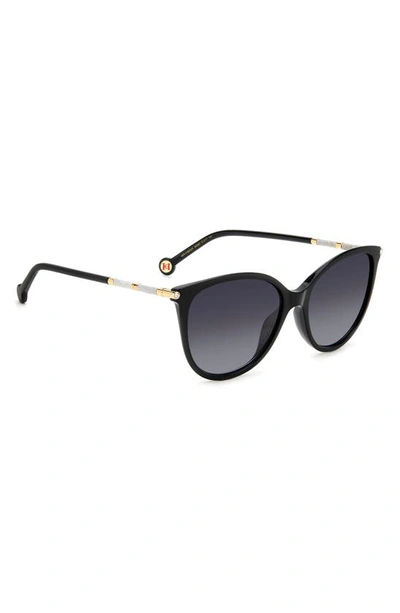 Shop Carolina Herrera 57mm Round Sunglasses In Black Gold/ Grey Shaded