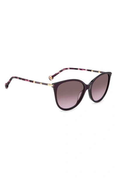 Shop Carolina Herrera 57mm Round Sunglasses In Plum Gold/ Brown Violet