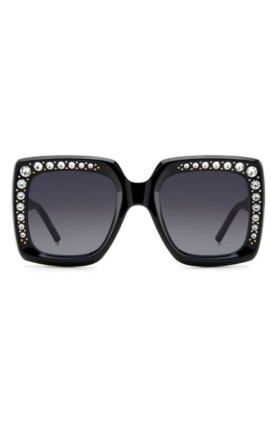 Shop Carolina Herrera 53mm Crystal Embellished Square Sunglasses In Black/ Grey Shaded