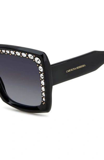 Shop Carolina Herrera 53mm Crystal Embellished Square Sunglasses In Black/ Grey Shaded