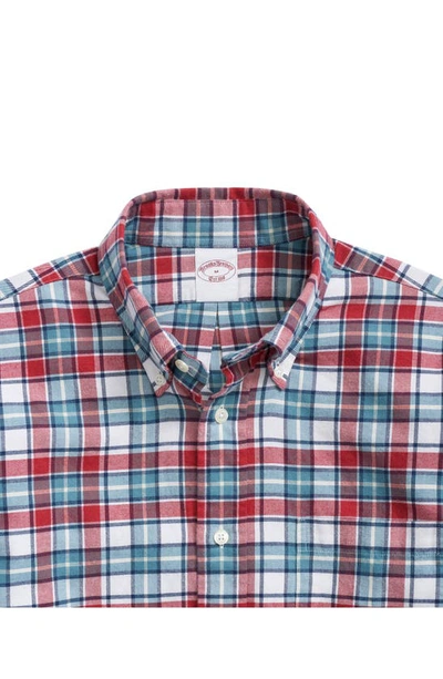 Shop Brooks Brothers Plaid Brushed Cotton & Wool Flannel Button-down Shirt In Ivory Plaid