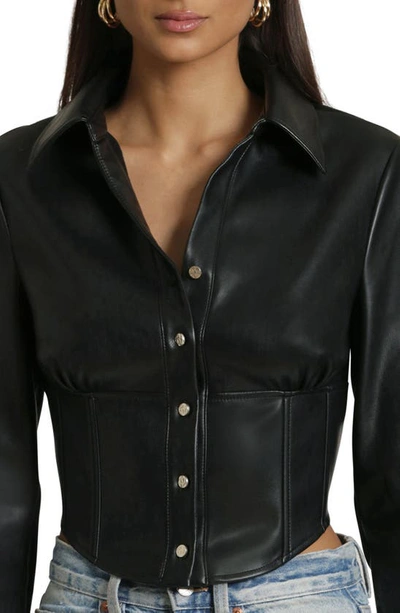 Shop Avec Les Filles Faux-ever Leather™ Long Sleeve Cropped Corset Shirt In Black