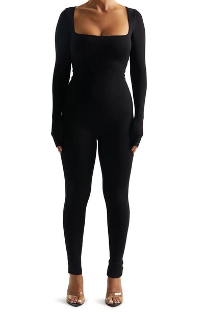 Shop Naked Wardrobe Square Neck Long Sleeve Jumpsuit In Black