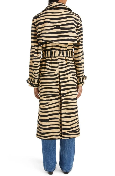 Shop Rabanne Tiger Print Cotton Gabardine Trench Coat In Natural Tiger