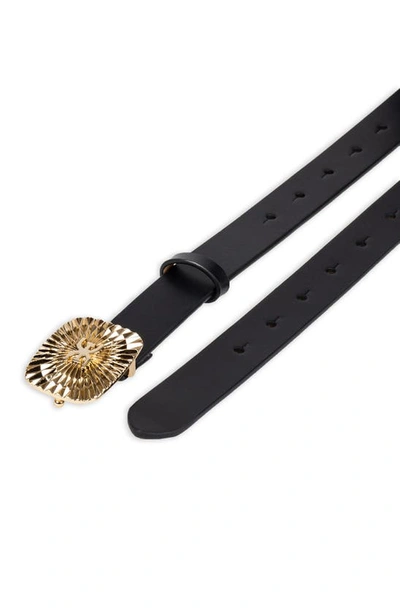 Shop Sam Edelman Sunburst Plaque Leather Belt In Black