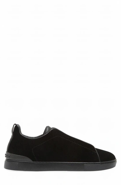 Shop Zegna Triple Stitch Velvet Sneaker In Black