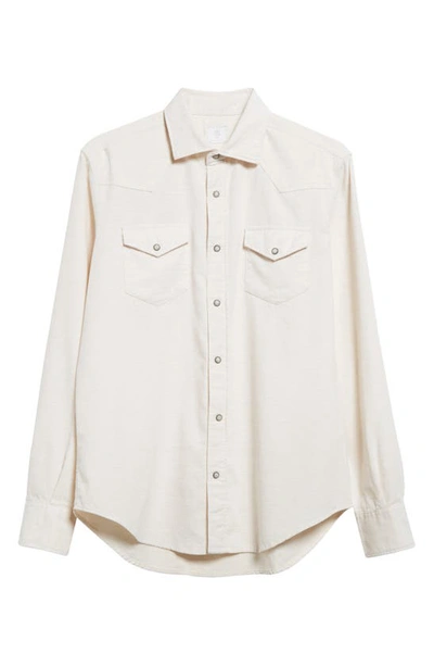 Shop Eleventy Cotton Corduroy Western Shirt In White