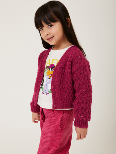 Monnalisa Cropped Openwork Cardigan In Lilac