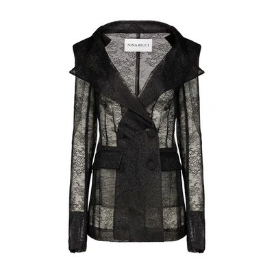 Shop Nina Ricci Lace Double-breasted Blazer In Black