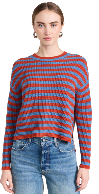 Shop Autumn Cashmere Striped Shaker Cashmere Sweater Mariner/paprika