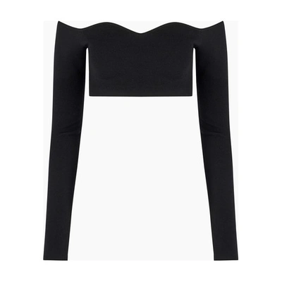 Shop Nina Ricci Sweetheart Neckline Wool-blend Top In Black