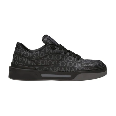 Shop Dolce & Gabbana New Roma Sneaker In Coated Jacquard In Black_grey