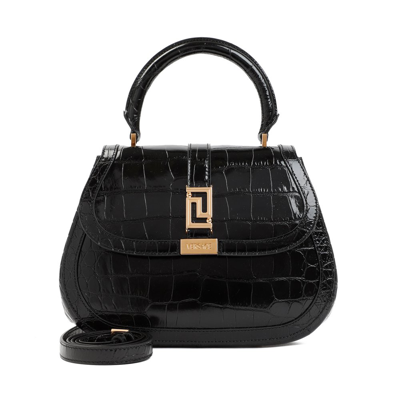 Shop Versace Greca Goddess Embossed Tote Bag In Black