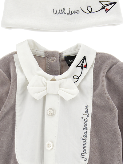 Monnalisa Chenille Two-piece Set In Pearl Grey