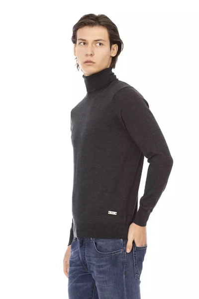 Shop Baldinini Trend Elegant Gray Crewneck Sweater With Metal Men's Monogram