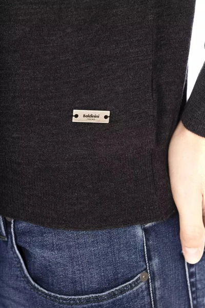 Shop Baldinini Trend Elegant Gray Crewneck Sweater With Metal Men's Monogram